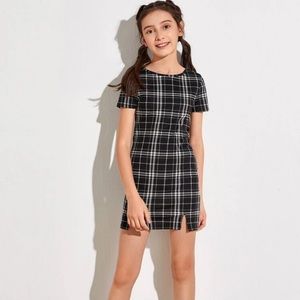 Girls Plaid Split hem dress